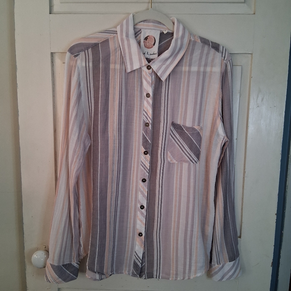 Ash & Ember Striped Casual Button Up Long Sleeve Cotton Shirt